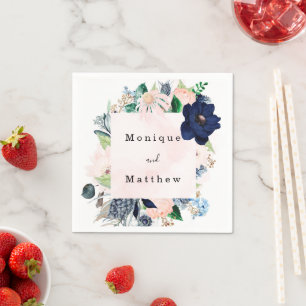 Elegant Navy and Blush Pink Floral Wedding Servet