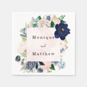 Elegant Navy and Blush Pink Floral Wedding Servet (Voorkant)