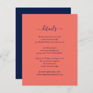Elegant Navy and Coral Guest Information Kaarten