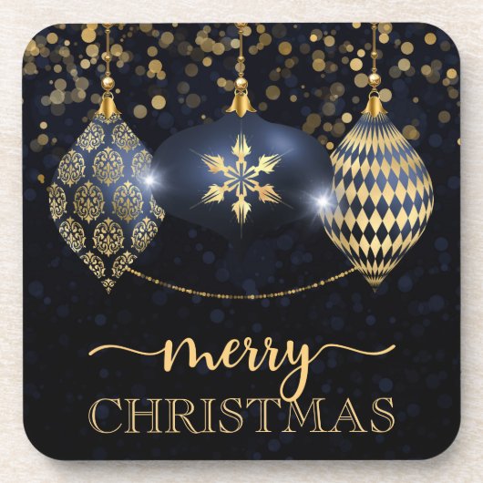 Elegant Navy and Gold Bauble Merry Kerstmis Bier Onderzetter (Voorkant)
