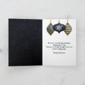 Elegant Navy and Gold Bauble Merry Kerstmis Feestdagen Kaart (Binnen)