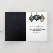Elegant Navy and Gold Bauble Merry Kerstmis Folie Feestdagenkaart (Binnenlaag)