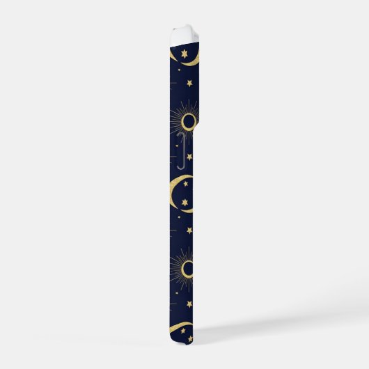 Elegant Navy and Gold Celestial Moon & Sun Pattern iPhone Hoesje (Rechterkant)
