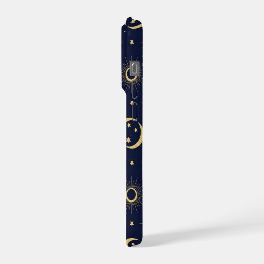 Elegant Navy and Gold Celestial Moon & Sun Pattern iPhone Hoesje (Linkerkant)