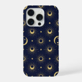 Elegant Navy and Gold Celestial Moon & Sun Pattern iPhone Hoesje (Achterkant)