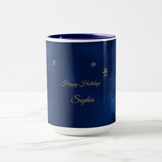 Elegant Navy and Gold Christmas Tree Personalized Mok (Midden)