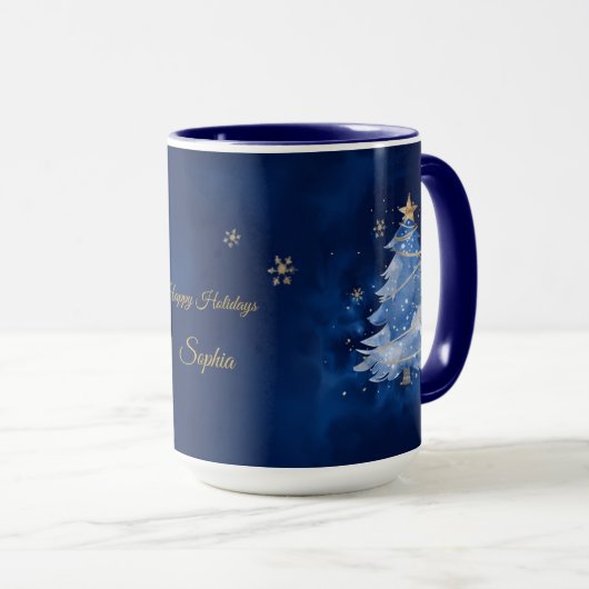 Elegant Navy and Gold Christmas Tree Personalized  Mok (Voorkant rechts)