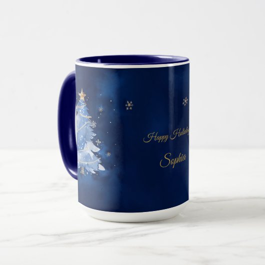 Elegant Navy and Gold Christmas Tree Personalized Mok (Voorkant links)