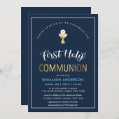 Elegant Navy and Gold First Heilige Communie Kaart (Voorkant / Achterkant)