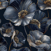 Elegant Navy and Gold Floral Bathroom Decor Douchegordijn