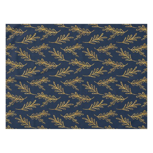 Elegant Navy and Gold Floral Sprig Table Cloth Tafelkleed (Voorkant (Horizontaal))