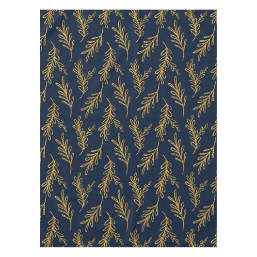 Elegant Navy and Gold Floral Sprig Table Cloth Tafelkleed (Voorkant)