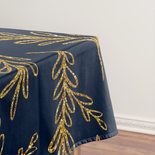 Elegant Navy and Gold Floral Sprig Table Cloth Tafelkleed (Voorbeeld)