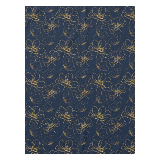 Elegant Navy and Gold Floral Table Cloth Tafelkleed (Voorkant)