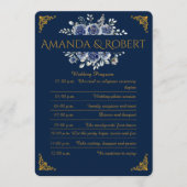 Elegant Navy and Gold Floral Wedding Program Card Programmakaart (Voorkant)