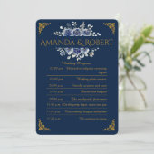 Elegant Navy and Gold Floral Wedding Program Card Programmakaart (Staand voorkant)