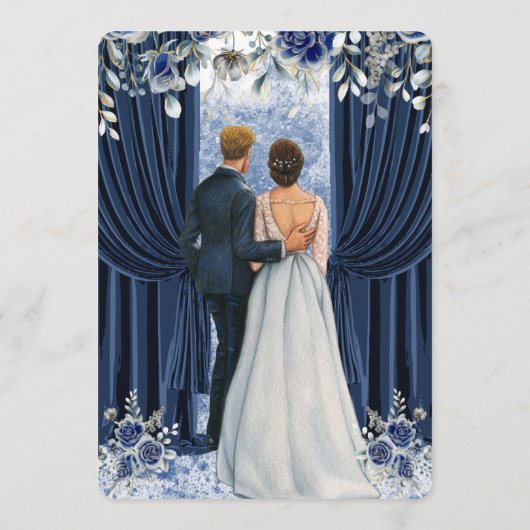 Elegant Navy and Gold Floral Wedding Program Card Programmakaart (Achterkant)