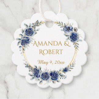 Elegant Navy and Gold Floral Wreath Wedding Favor  Bedankjes Labels