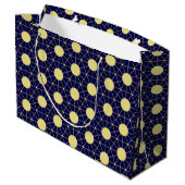Elegant Navy and Gold Geometric Tile Pattern Groot Cadeauzakje (Achterkant Gekanteld)