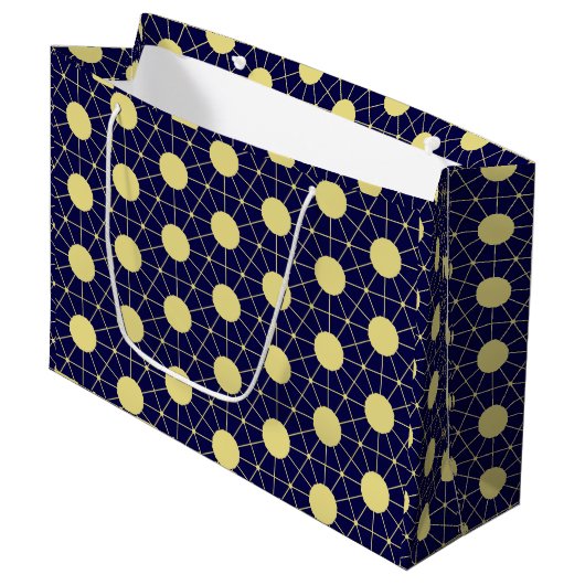 Elegant Navy and Gold Geometric Tile Pattern Groot Cadeauzakje (Voorkant Gekanteld)