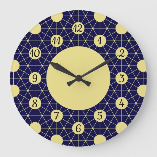 Elegant Navy and Gold Geometric Tile Pattern Grote Klok (Voorkant)