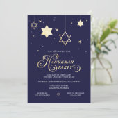 Elegant Navy and gold Hanukkah Party Kaart (Staand voorkant)
