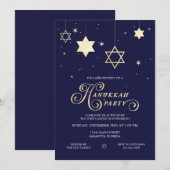 Elegant Navy and gold Hanukkah Party Kaart (Voorkant / Achterkant)