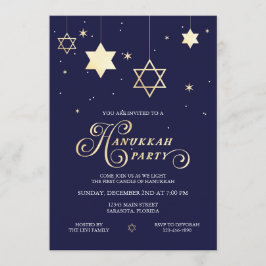 Elegant Navy and gold Hanukkah Party Kaart
