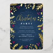 Elegant Navy and Gold Kerstparty Folie Uitnodiging (Voorkant)