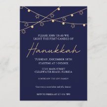 Elegant Navy and Gold Light Strings Hanukkah Party