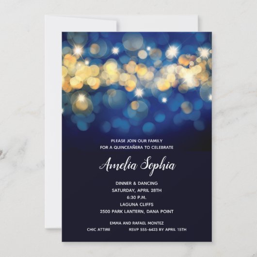 Elegant Navy and Gold Quinceañera Birthday Kaart (Voorkant)