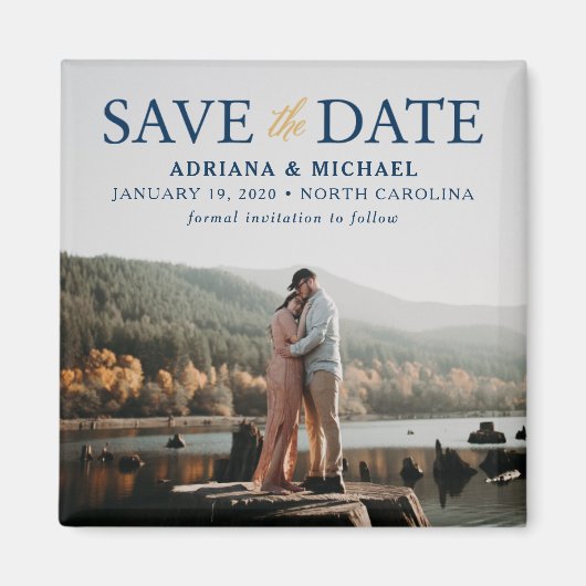 Elegant Navy and Gold Save the Date Wedding Magnet (Voorkant)