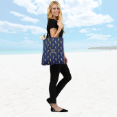 Elegant Navy and Gold Seapaarden met Initiaal Tote Bag