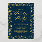 Elegant Navy and Gold Snowflake Holiday Party Folie Uitnodiging (Voorkant)
