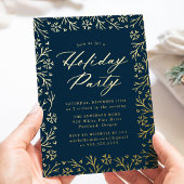 Elegant Navy and Gold Snowflake Holiday Party Folie Uitnodiging
