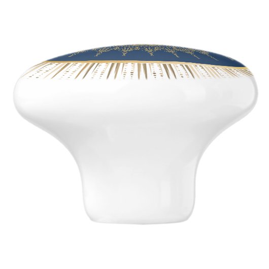 Elegant Navy and Gold Sunburst Keramische Knop (Zijkant)