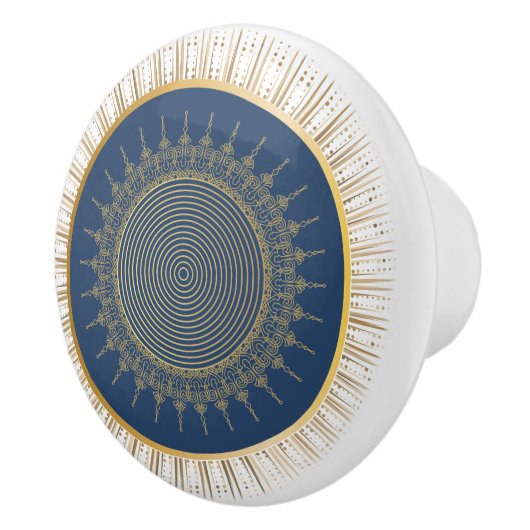 Elegant Navy and Gold Sunburst Keramische Knop (Rechts)