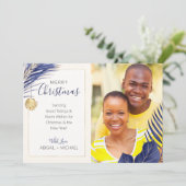 Elegant Navy and Gold Tropical kerstfoto Feestdagenkaart (Staand voorkant)