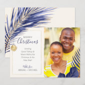 Elegant Navy and Gold Tropical kerstfoto Feestdagenkaart (Voorkant / Achterkant)