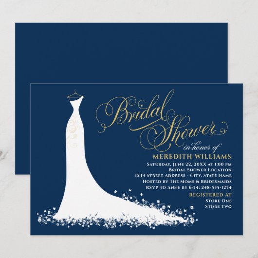 Elegant Navy and Gold Wedding Gown Vrijgezellenfee Kaart (Voorkant / Achterkant)