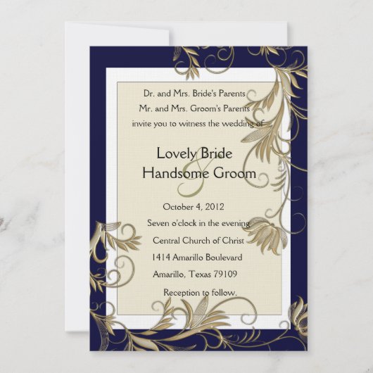 Elegant Navy and Gold Wedding Invitations Kaart (Voorkant)