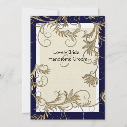 Elegant Navy and Gold Wedding Invitations Kaart (Achterkant)