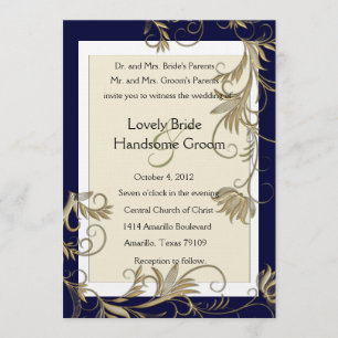 Elegant Navy and Gold Wedding Invitations Kaart