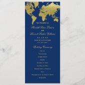 Elegant Navy and Gold Wereldkaart Wedding Ceremoni Programmakaart (Voorkant)