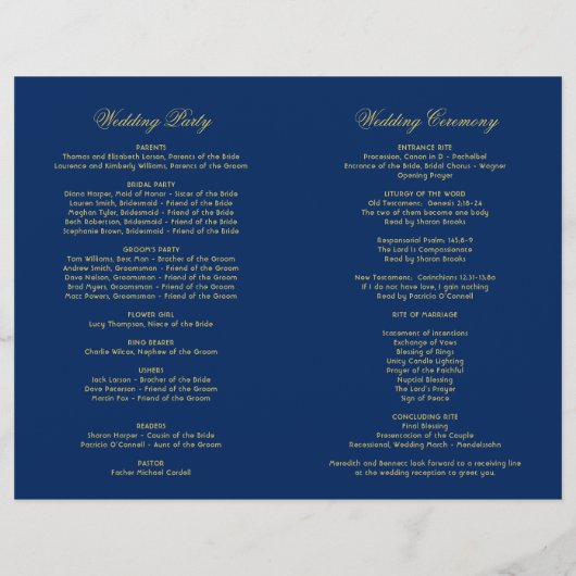 Elegant Navy and Gold Wereldkaart Wedding Programs (Achterkant)