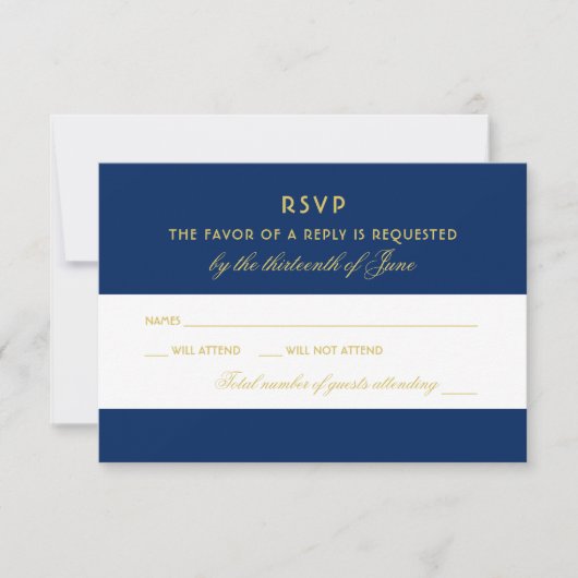 Elegant Navy and Gold Wereldkaart Wedding RSVP Kaartje (Voorkant)