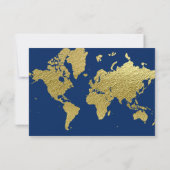 Elegant Navy and Gold Wereldkaart Wedding RSVP Kaartje (Achterkant)