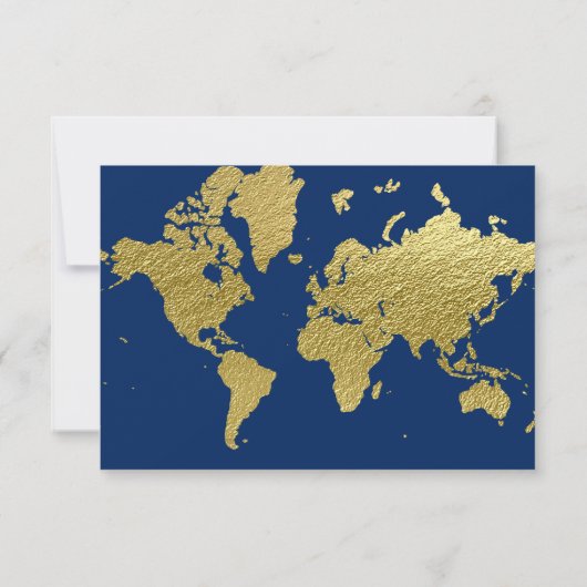 Elegant Navy and Gold Wereldkaart Wedding RSVP Kaartje (Achterkant)