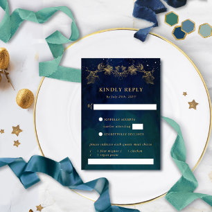 Elegant Navy and Green Celestial RSVP met maaltijd