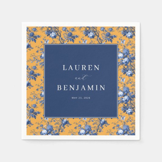 Elegant Navy and Orange Floral Servet (Voorkant)